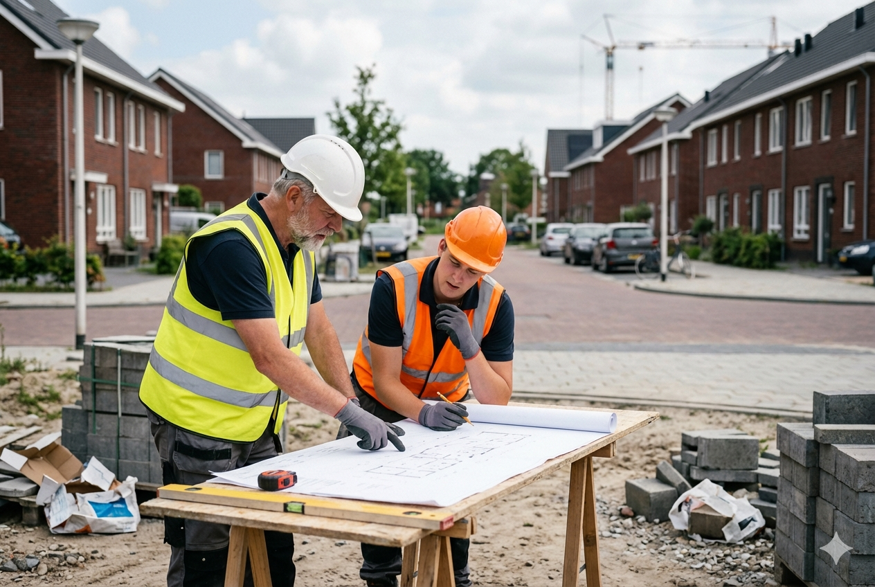 Workers reviewing blueprints