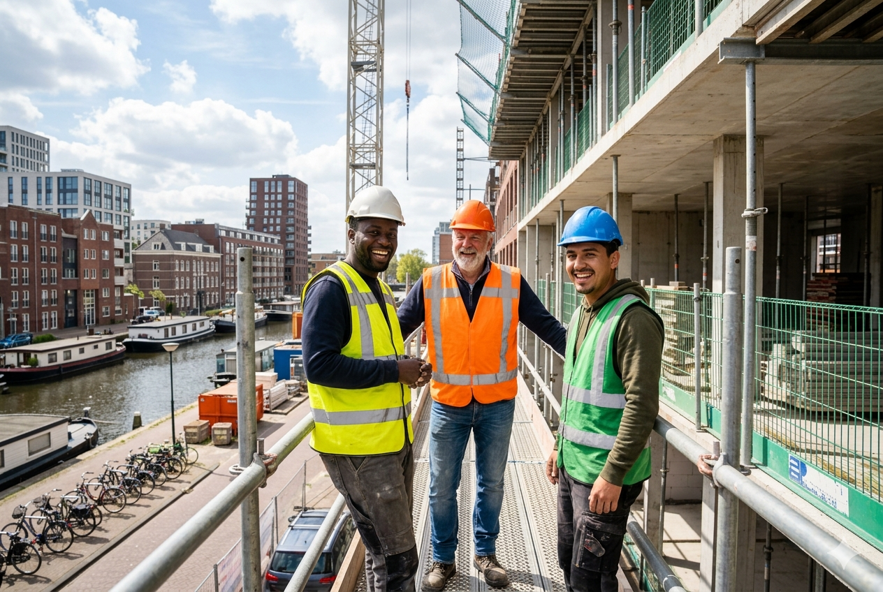 Workers on scaffold Amsterdam